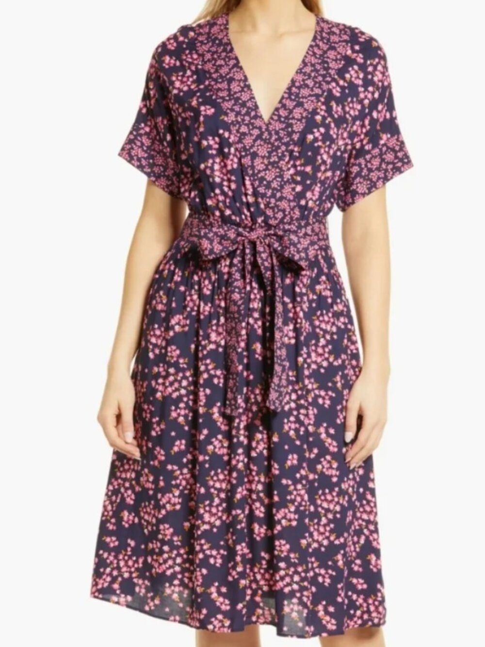 Draper James Miranda Wrap Dress - Navy Cherry Blossom - L